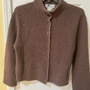 Annabel Tricot Italy Wool Blend Cardigan Sweater Size M 🤎. Blanket Stitch Edging